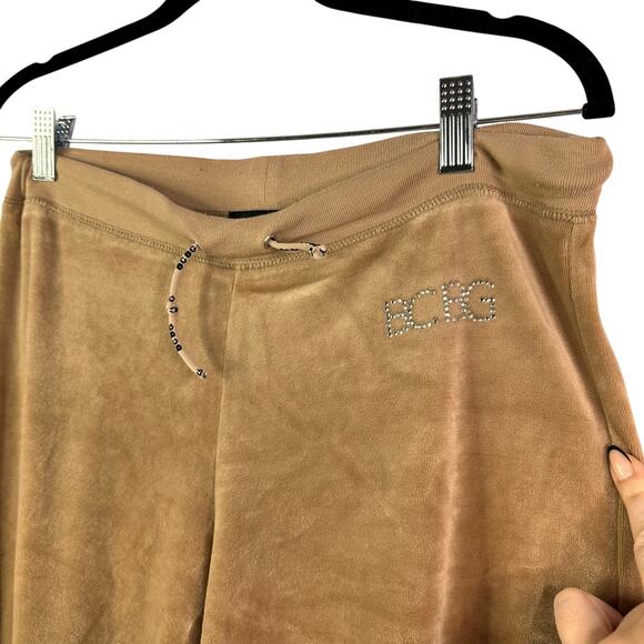 Vintage BCBG Light tan Embroidered Spell Out Velvet Wide Pants-Medium - Picture 3 of 4